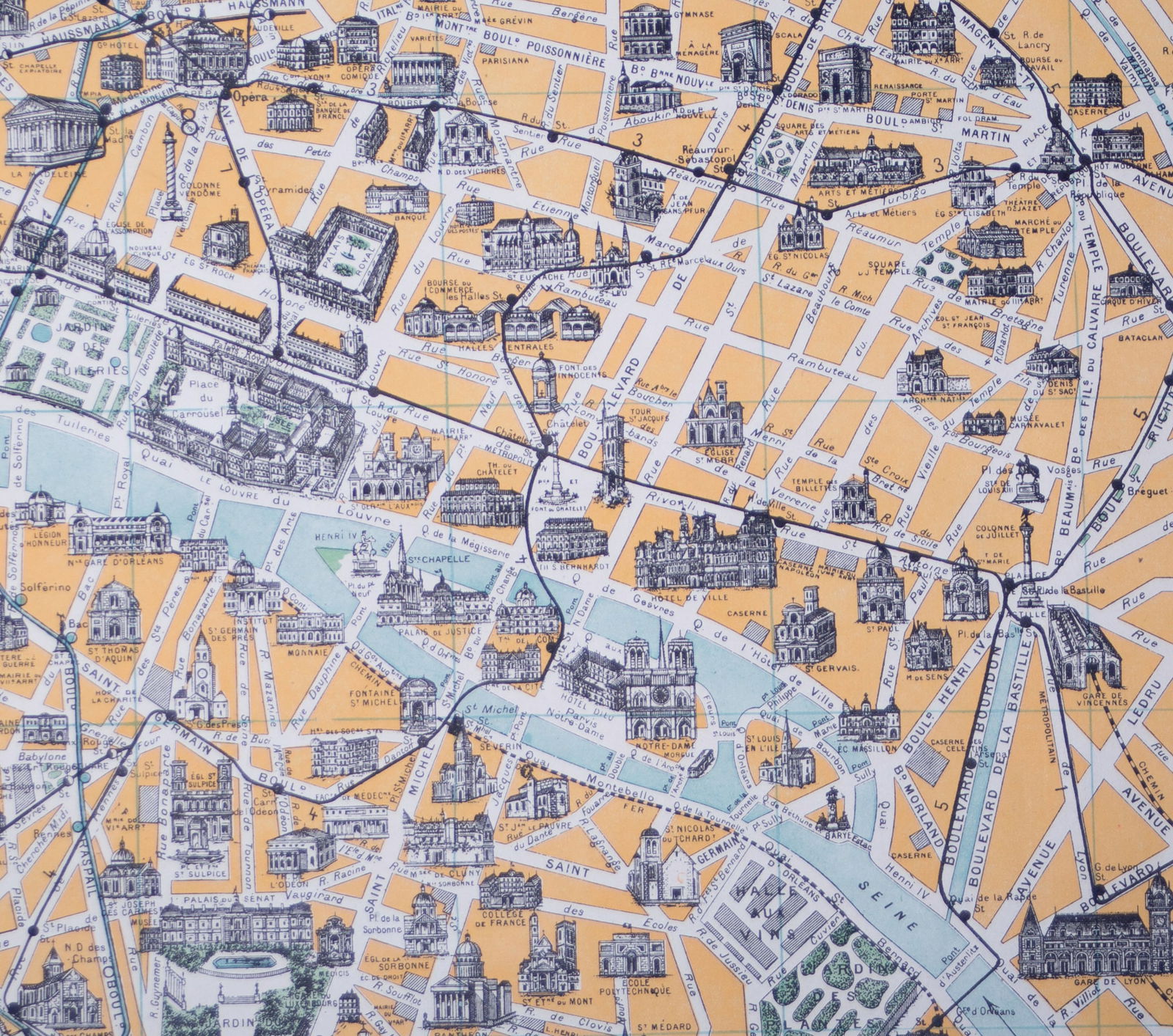 Paris monuments touristic map 1920 Taride linen backing - 3