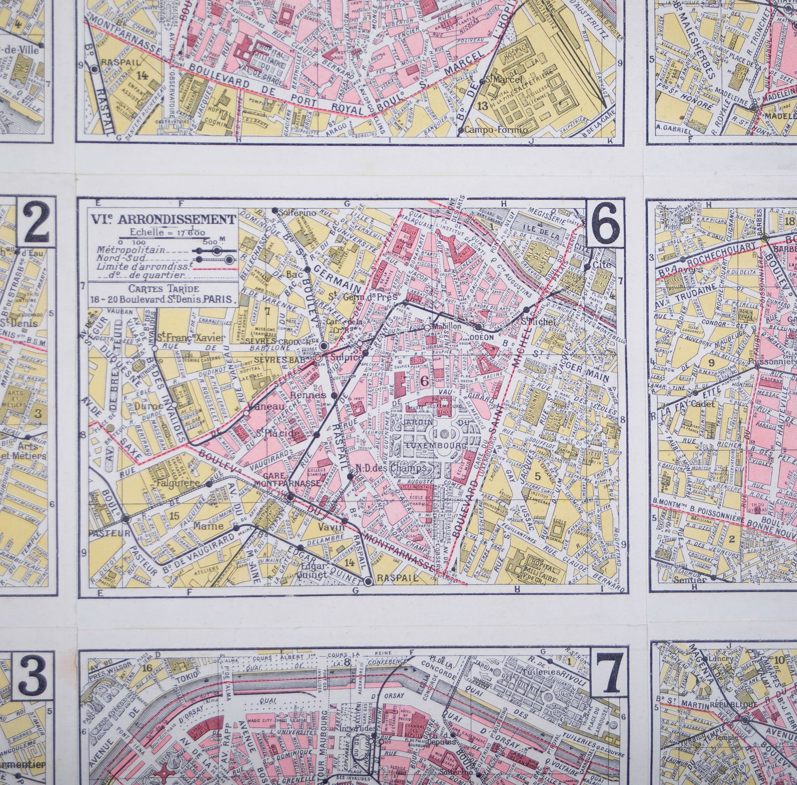 Large Paris arrondisements map with numbered lines 1920 Tarride linen backing - 4