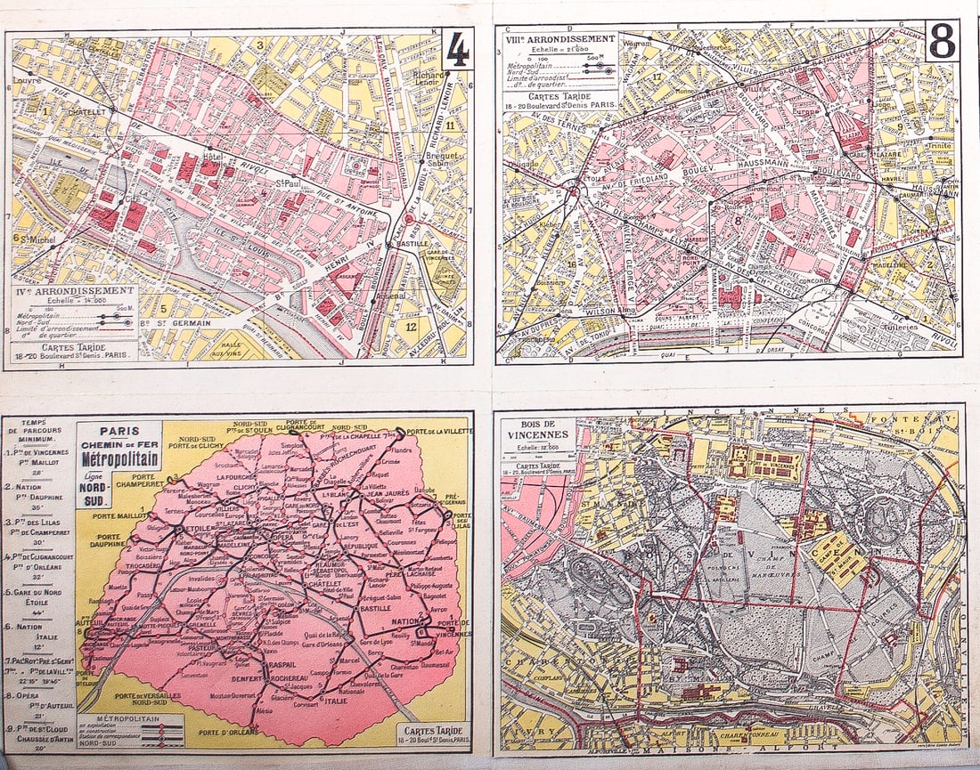 Large Paris arrondisements map with numbered lines 1920 Tarride linen backing - 5