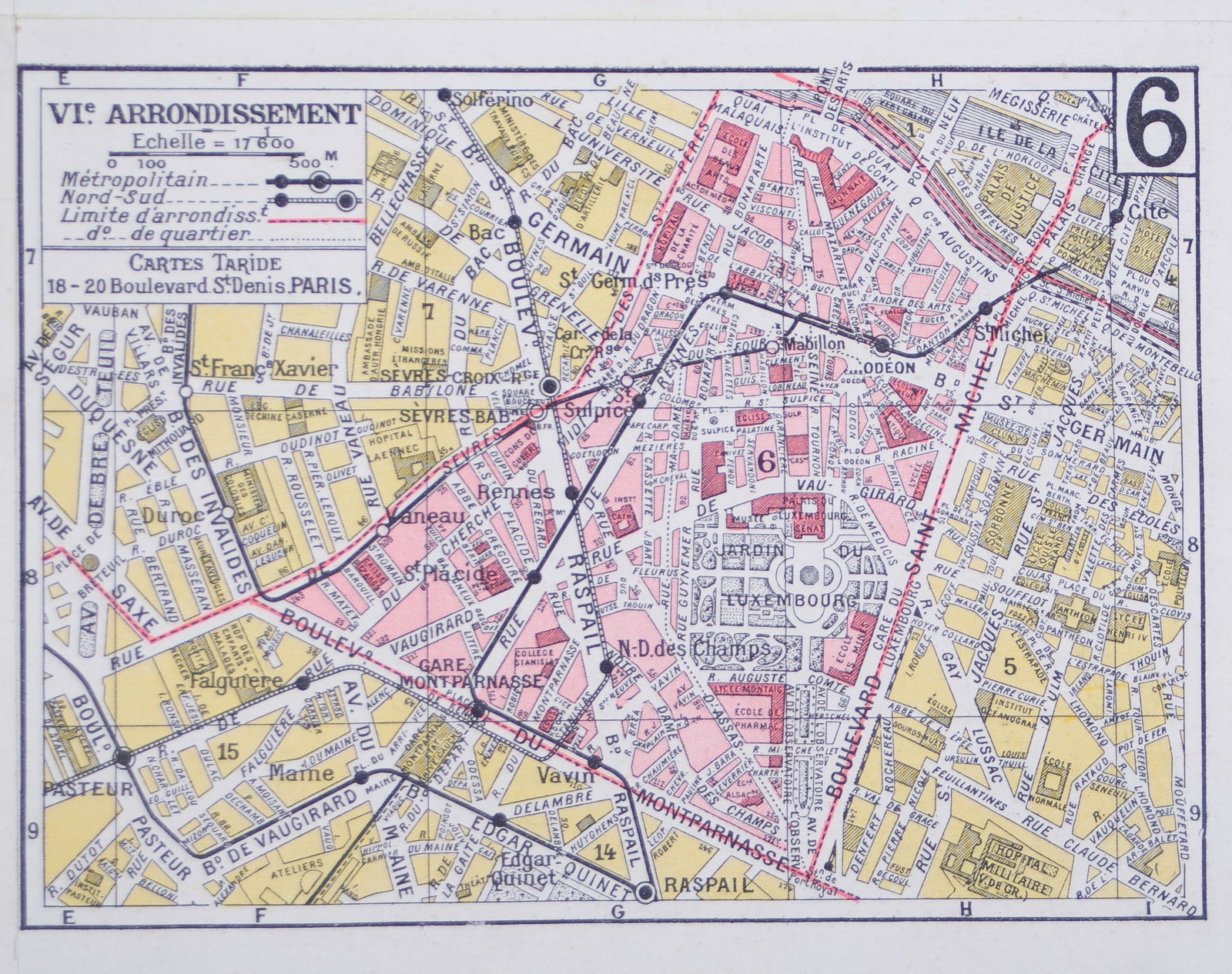 Large Paris arrondisements map with numbered lines 1920 Tarride linen backing - 6