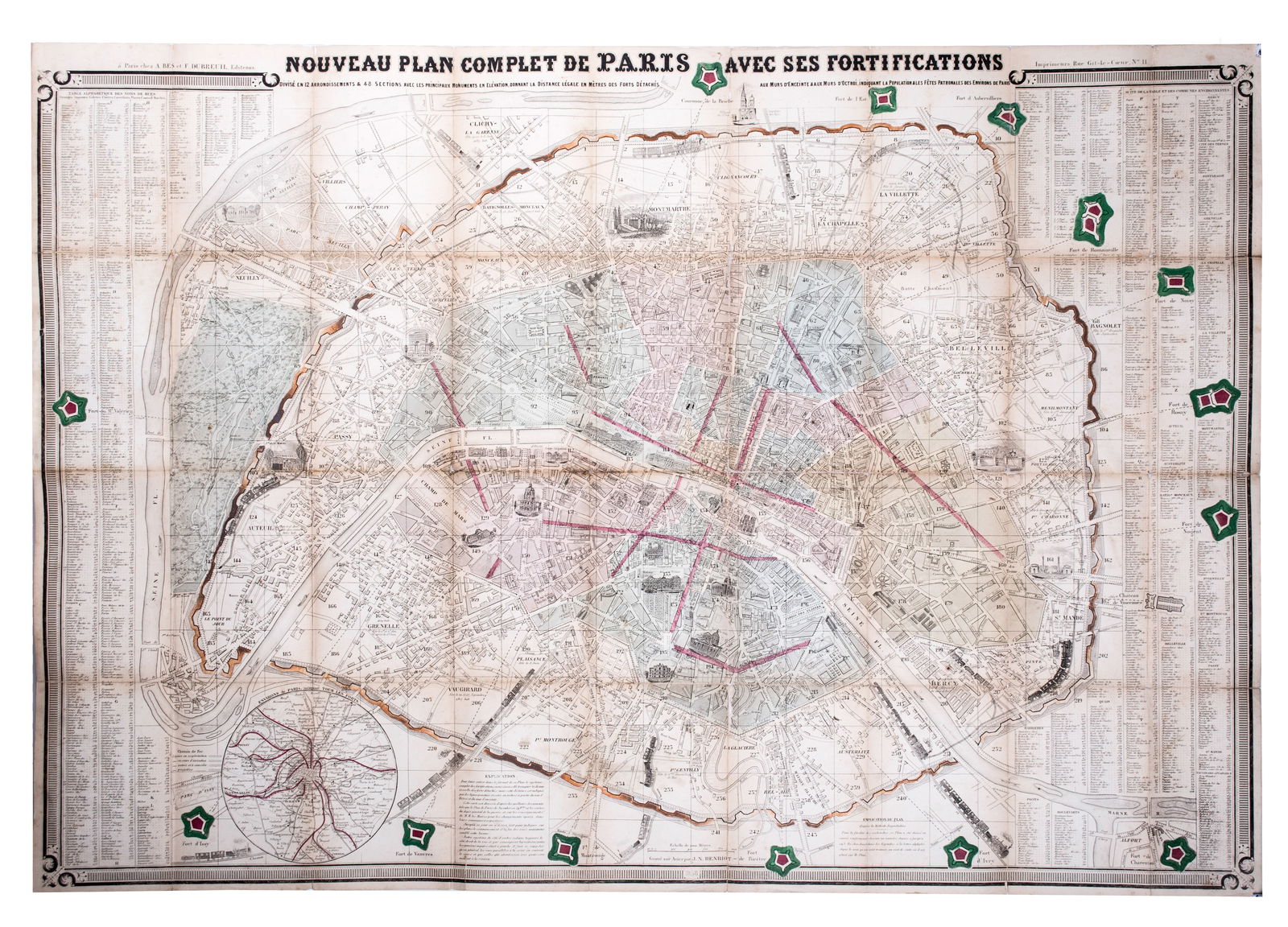 1858 LARGE FRENCH ANTIQUE MAP OF PARIS Dubreuil Vuillemin on linen backing: Title: 1858 LARGE FRENCH ANTIQUE MAP OF PARIS Dubreuil Vuillemin on linen backing Description: 1858 LARGE FRENCH ANTIQUE MAP OF PARIS Vuillemin on linen backing large French map of Paris circa 1858 ed