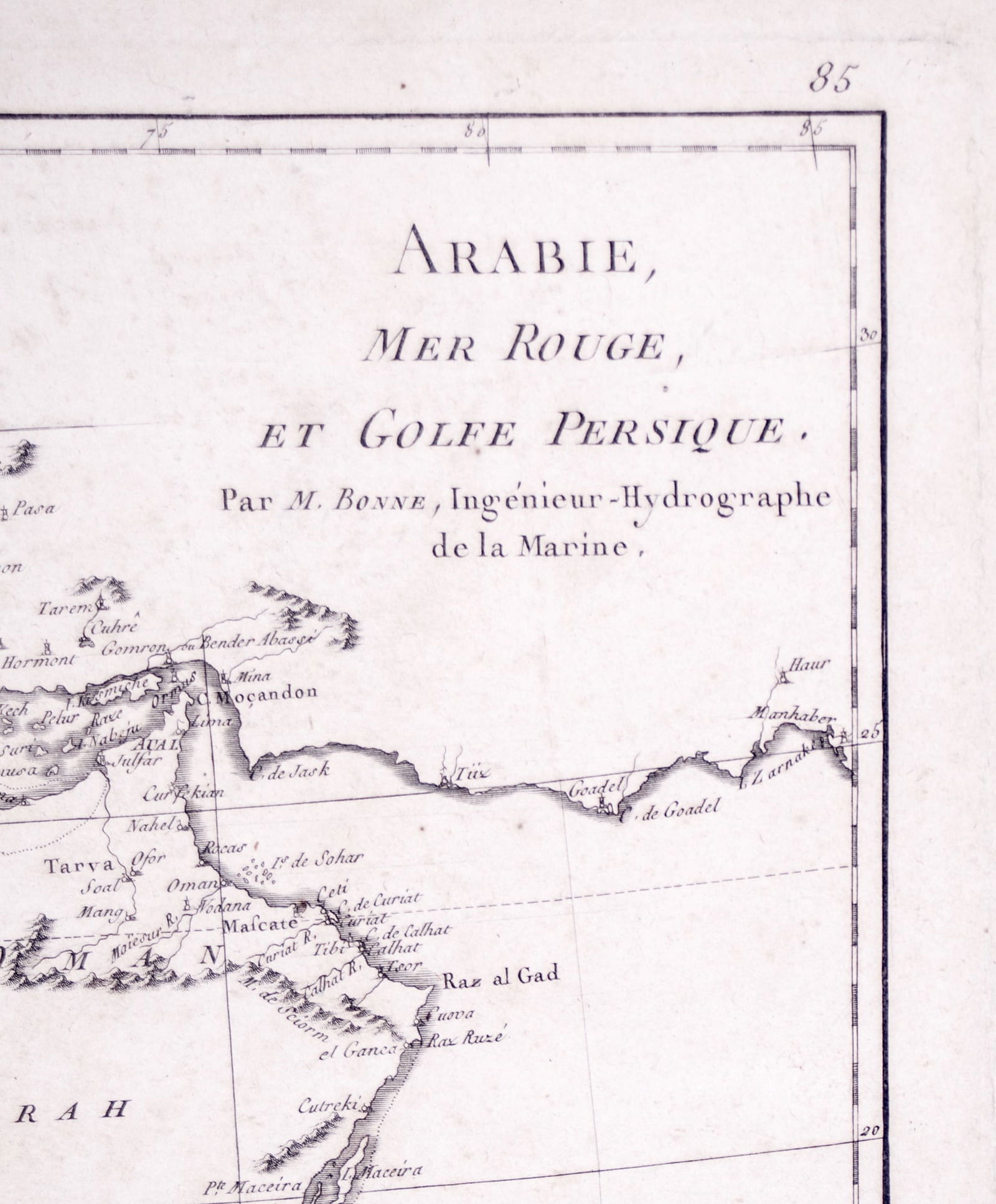 1770 French engraving map of Bonne,Rigobert Arabie. Mer Rouge et Golfe Persique - 2