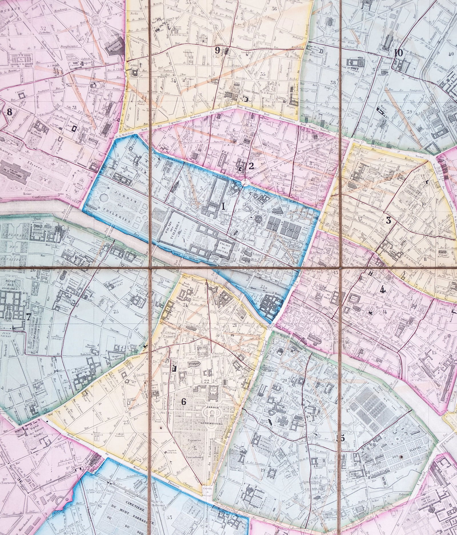 1860 Andriveau Goujon Folding Wall Map of Paris, France - 2
