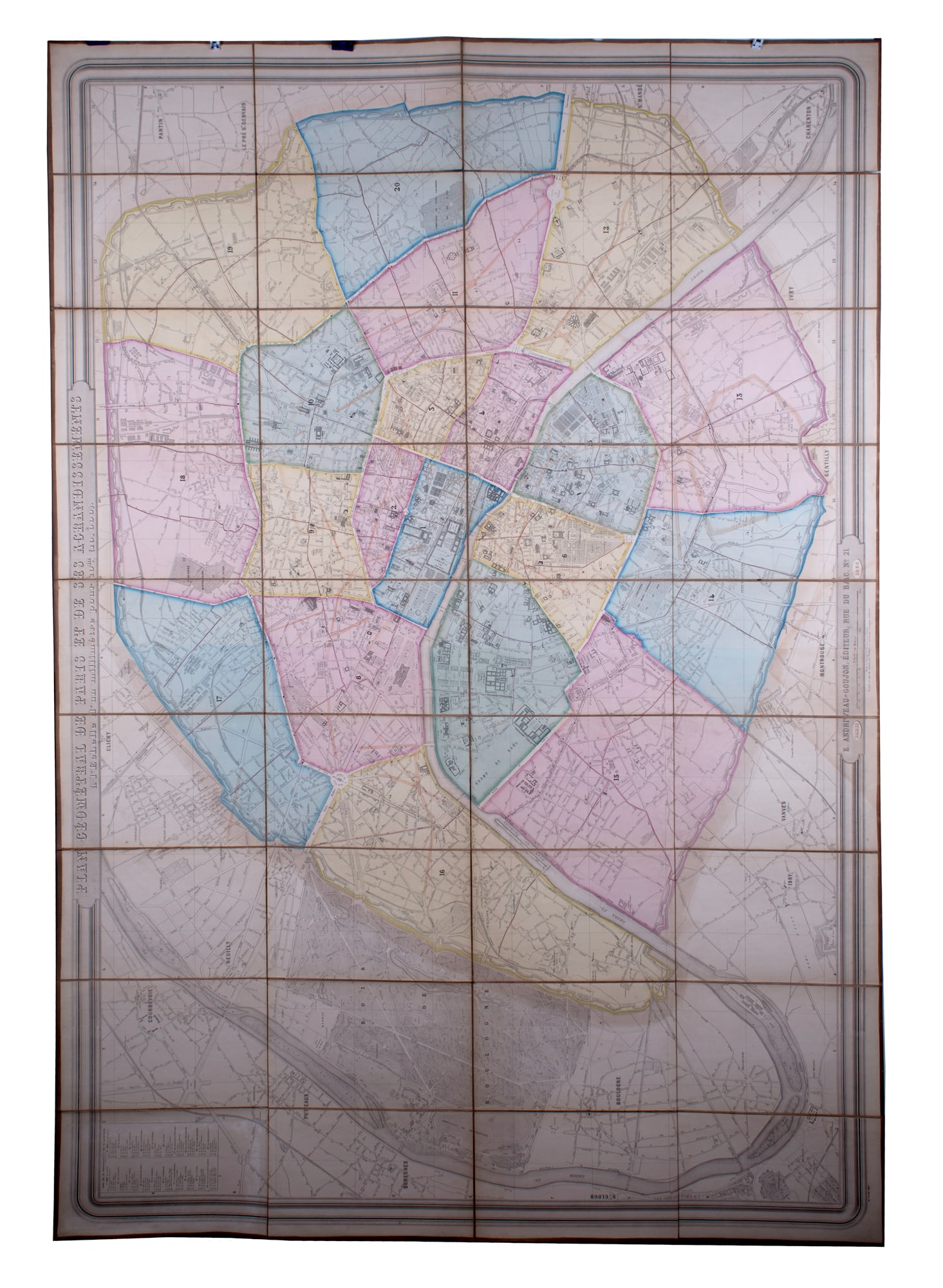 1860 Andriveau Goujon Folding Wall Map of Paris, France - 4