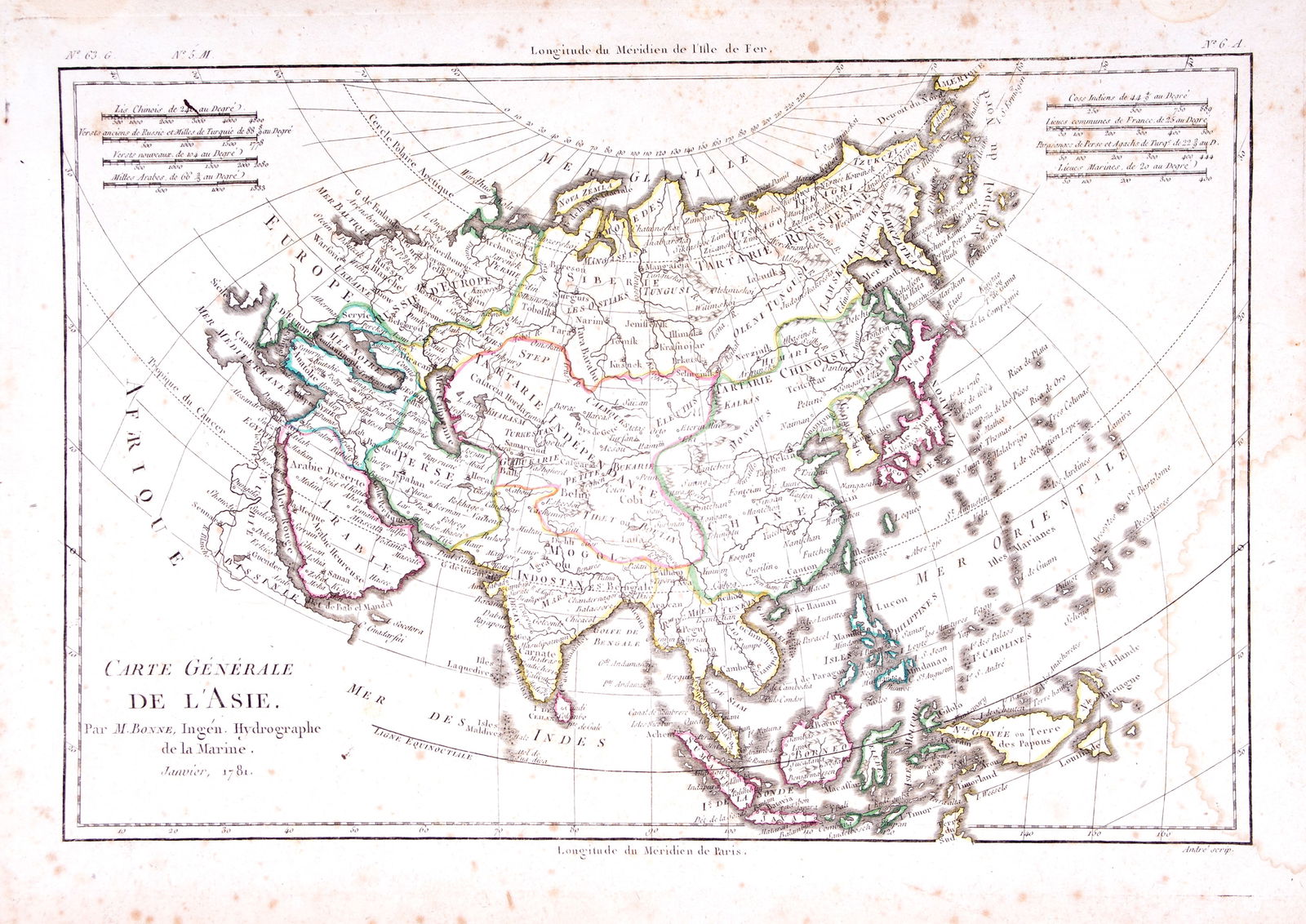 French map of Asia published by Bonne 1781 (1 of 4)