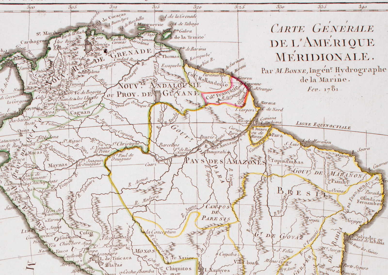 French map of South America published by Bonne 1781 - 2