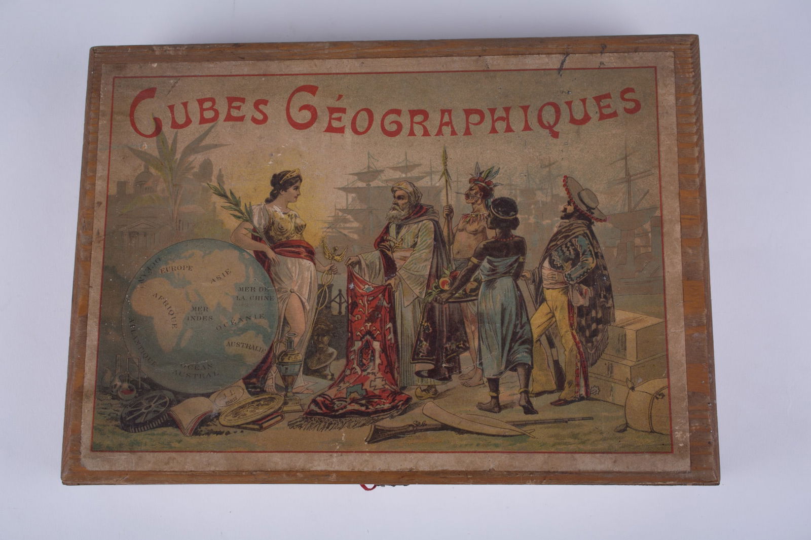 French wood Cubes Geographies J.L. JULLIEN / DU VAL et L. 19th - 2