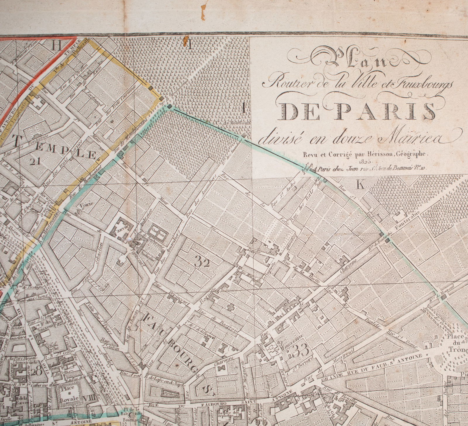 1825 large French map of Paris plan routier de la Ville et faubourg Herisson - 3