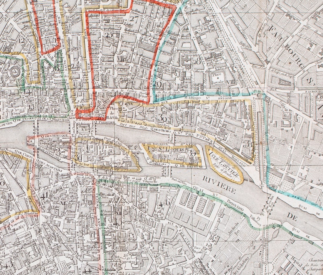 1825 large French map of Paris plan routier de la Ville et faubourg Herisson - 6