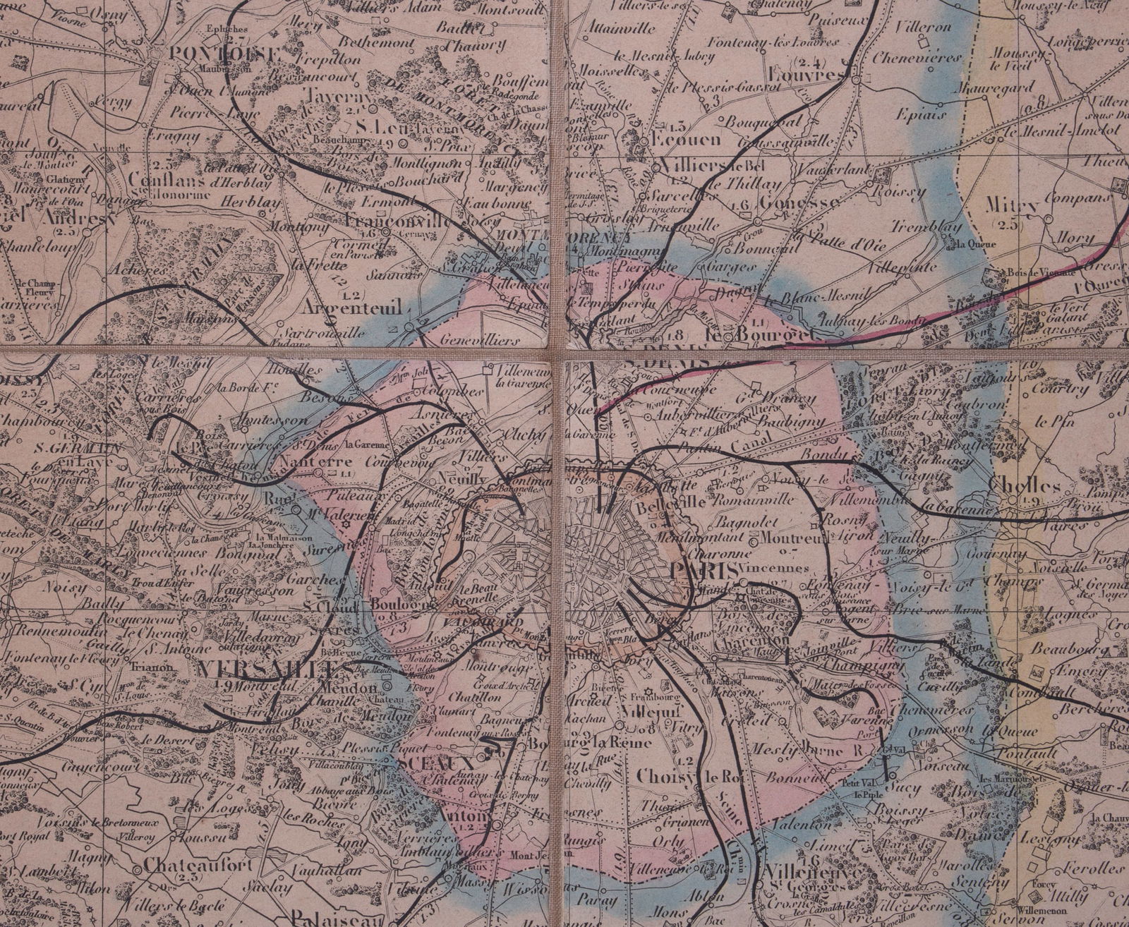 French map Logerot Environ de Paris 1861 on linen - 3