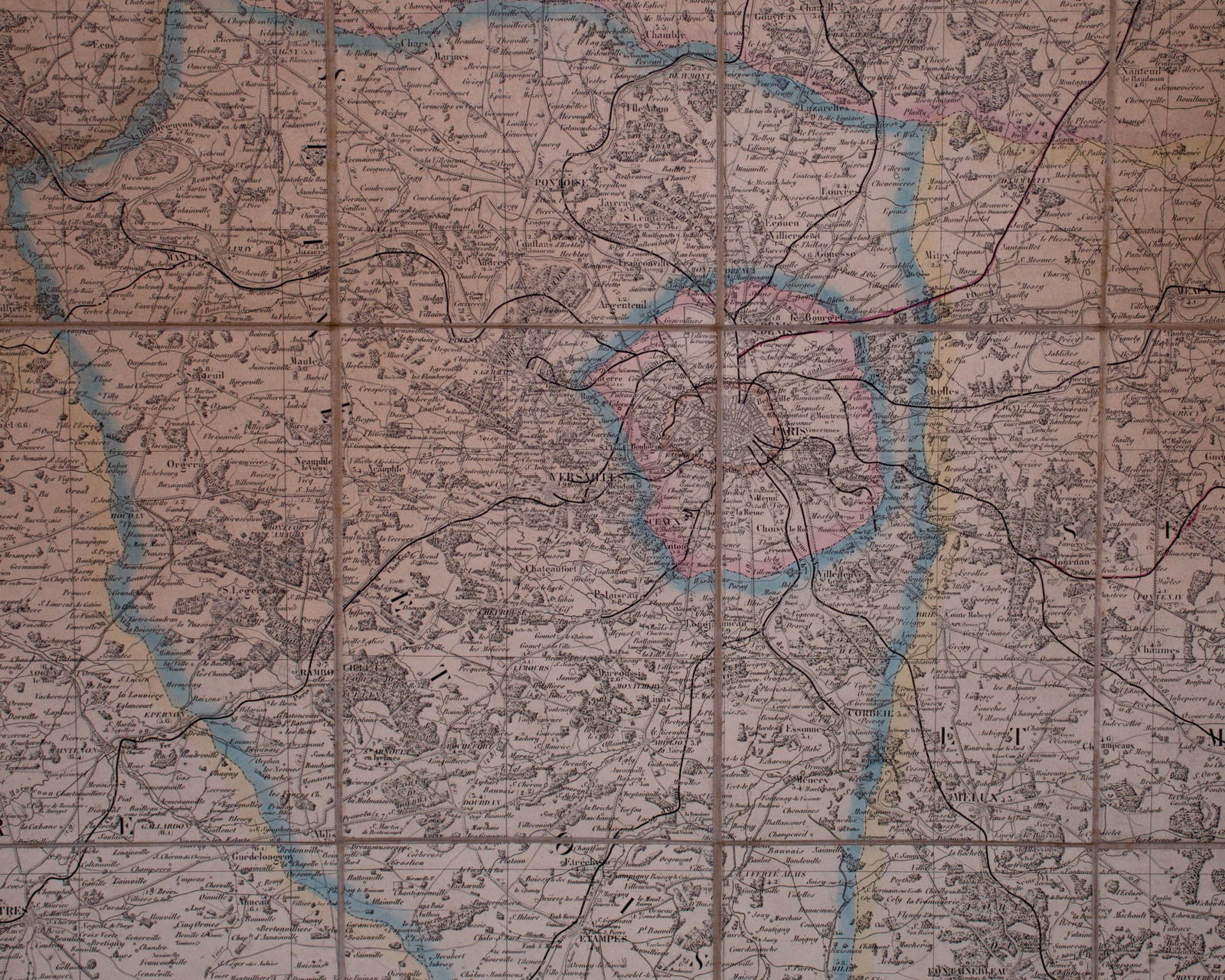 French map Logerot Environ de Paris 1861 on linen - 4