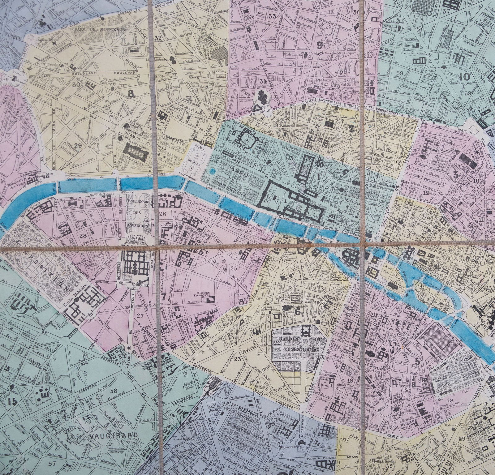 1867 LARGE FRENCH ANTIQUE MAP OF PARIS Victor Clerot on linen backing - 2