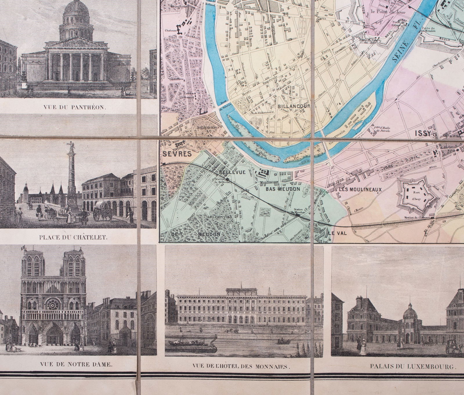 1867 LARGE FRENCH ANTIQUE MAP OF PARIS Victor Clerot on linen backing - 5