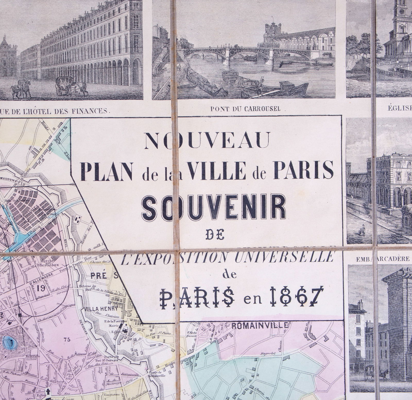 1867 LARGE FRENCH ANTIQUE MAP OF PARIS Victor Clerot on linen backing - 6