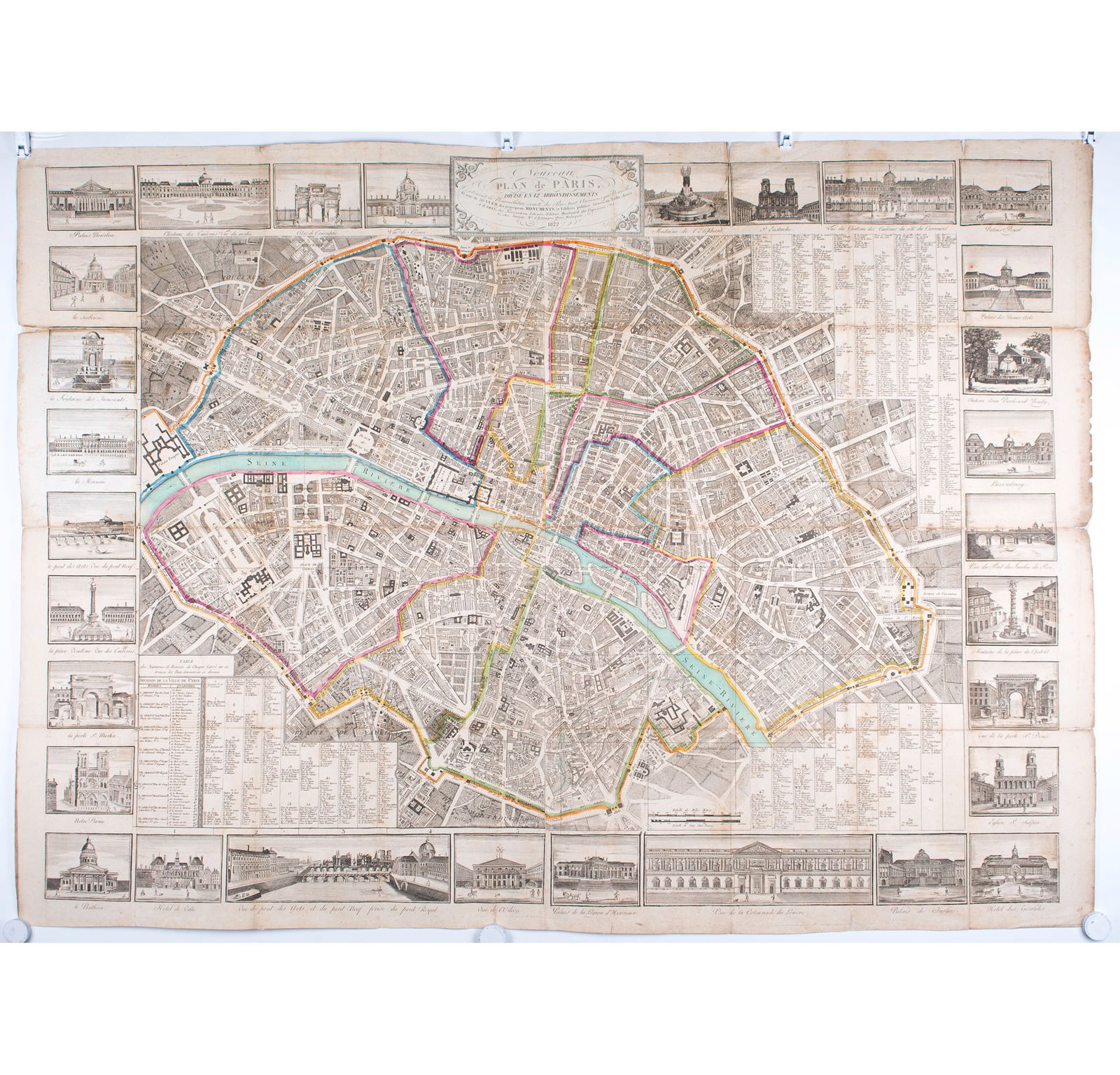 Large map engraving of Paris 1822 Auvray, Marchand d'Estampes , Quai Malaquais: Title: Large map engraving of Paris 1822 Auvray, Marchand d'Estampes , Quai Malaquais Description: Auvray, Marchand d'Estampes , Quai Malaquais N° 7, à Paris large engraving of the city of
