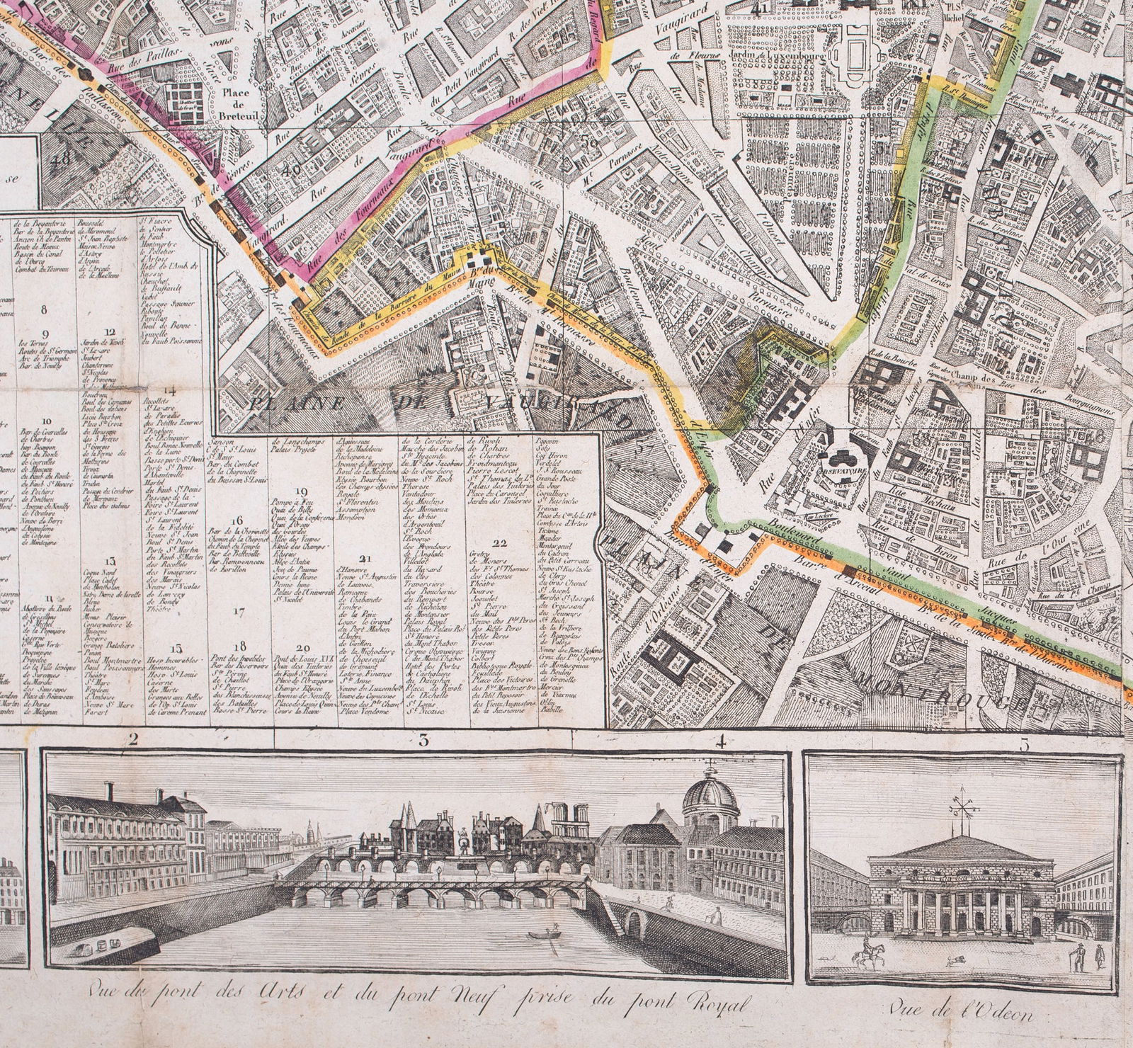 Large map engraving of Paris 1822 Auvray, Marchand d'Estampes , Quai Malaquais - 4