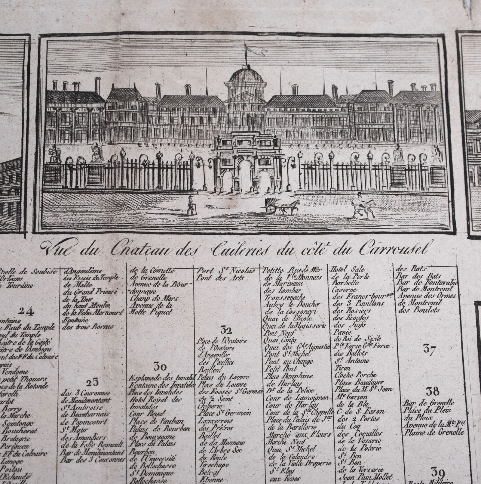 Large map engraving of Paris 1822 Auvray, Marchand d'Estampes , Quai Malaquais - 5