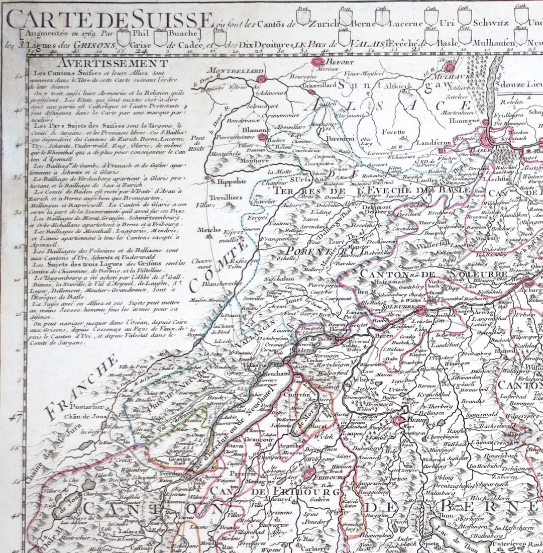 De L'Isle Philippe Buache Engraved cooper map of Switzerland 1769 - 2