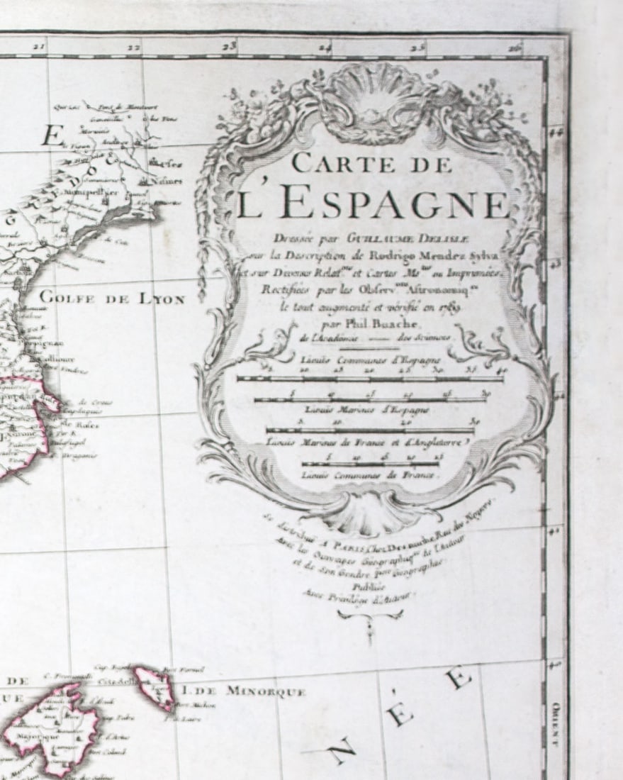 e L'Isle Philippe Buache Engraved cooper map of Spain 1789 - 2