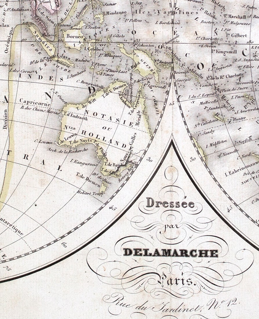 Antique Felix Delamarche Vaugondy Mappemonde Double hemisphere world map 1838 - 4