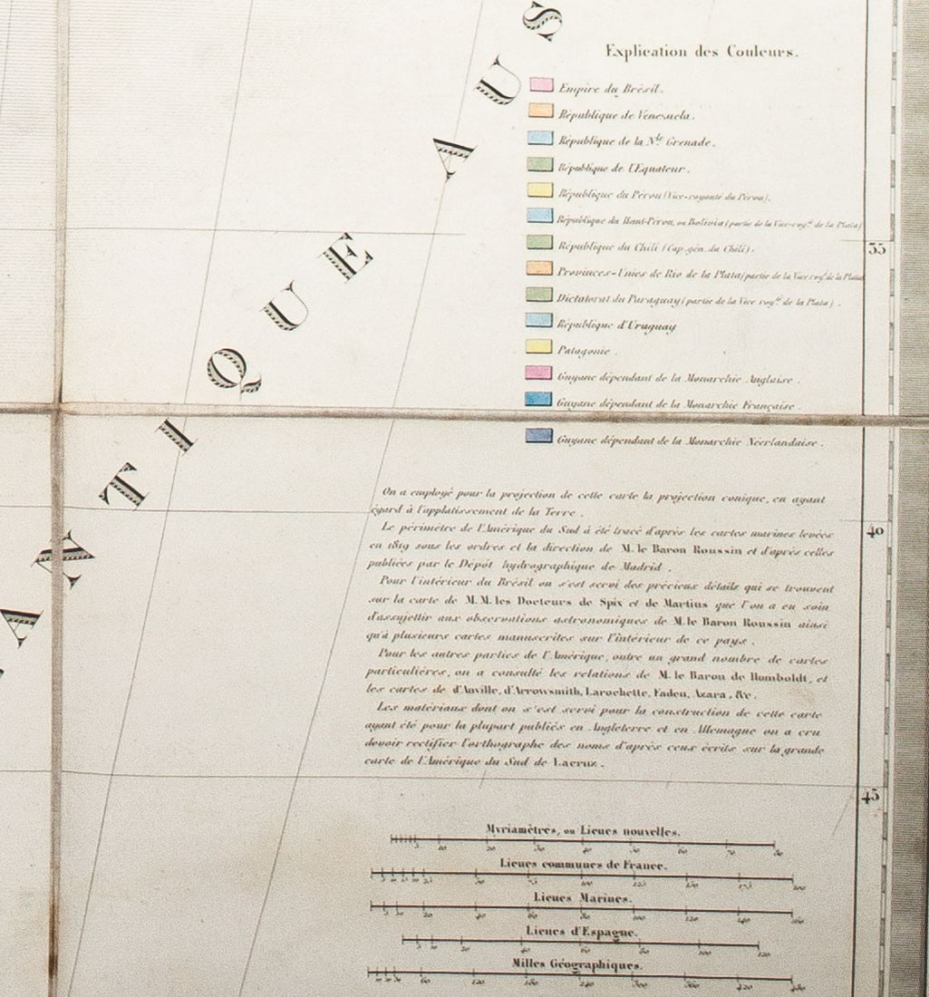 Large Antique French 1863 A.H.Dufour Map of South America Linen back - 5