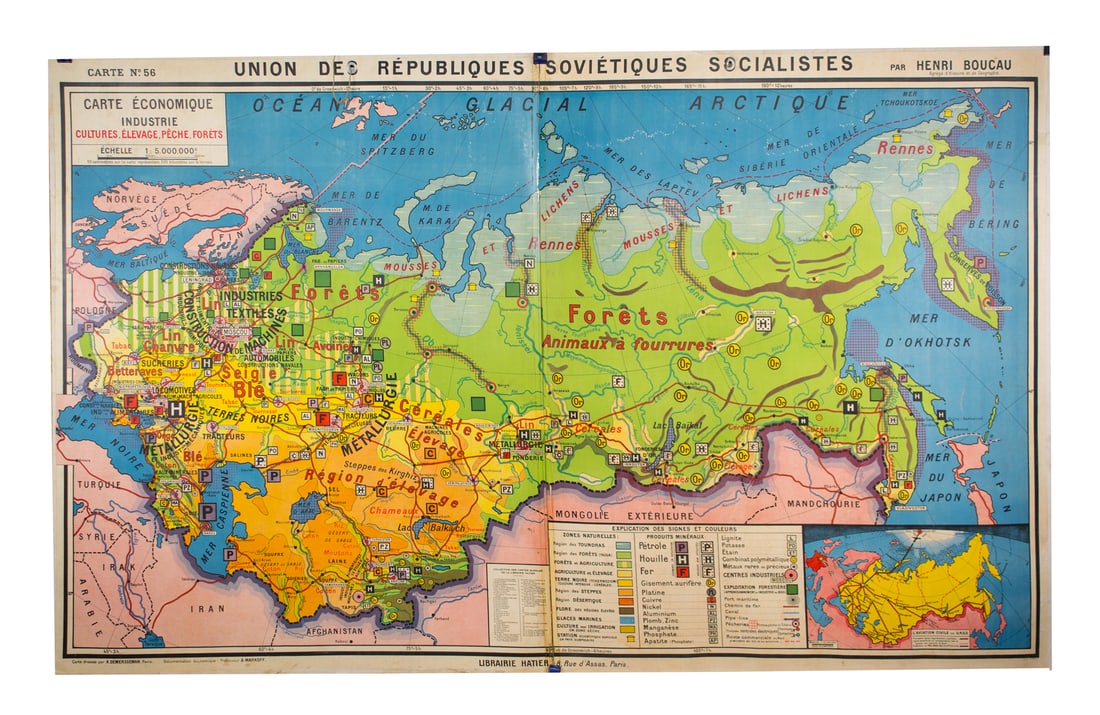 Large French map of the USSR /URSS 1970 school aid Soviet Union - 2