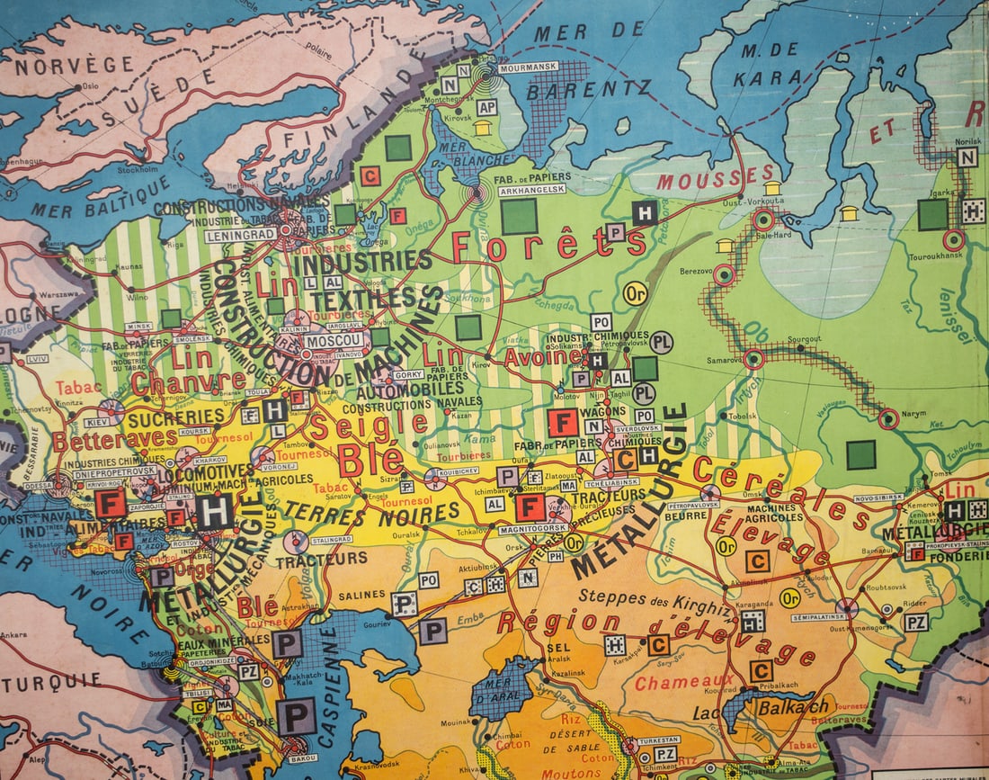 Large French map of the USSR /URSS 1970 school aid Soviet Union - 4