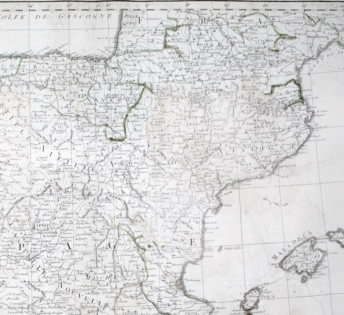 Large Topographic Engraving Antique French map of SPAIN PORTUGAL 1798 - 2