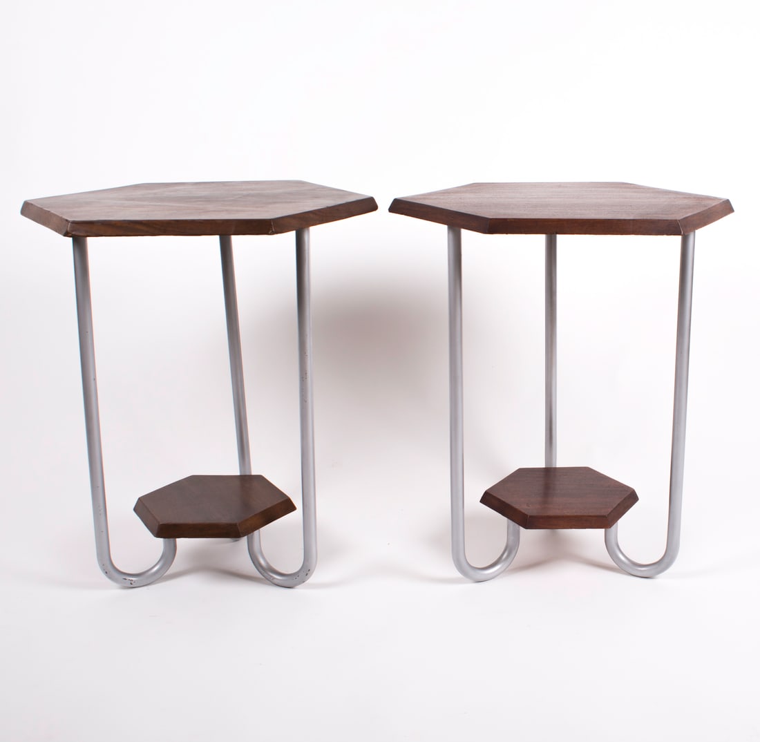 Pair of French art deco Octagon Table Peugeot cubist - 3
