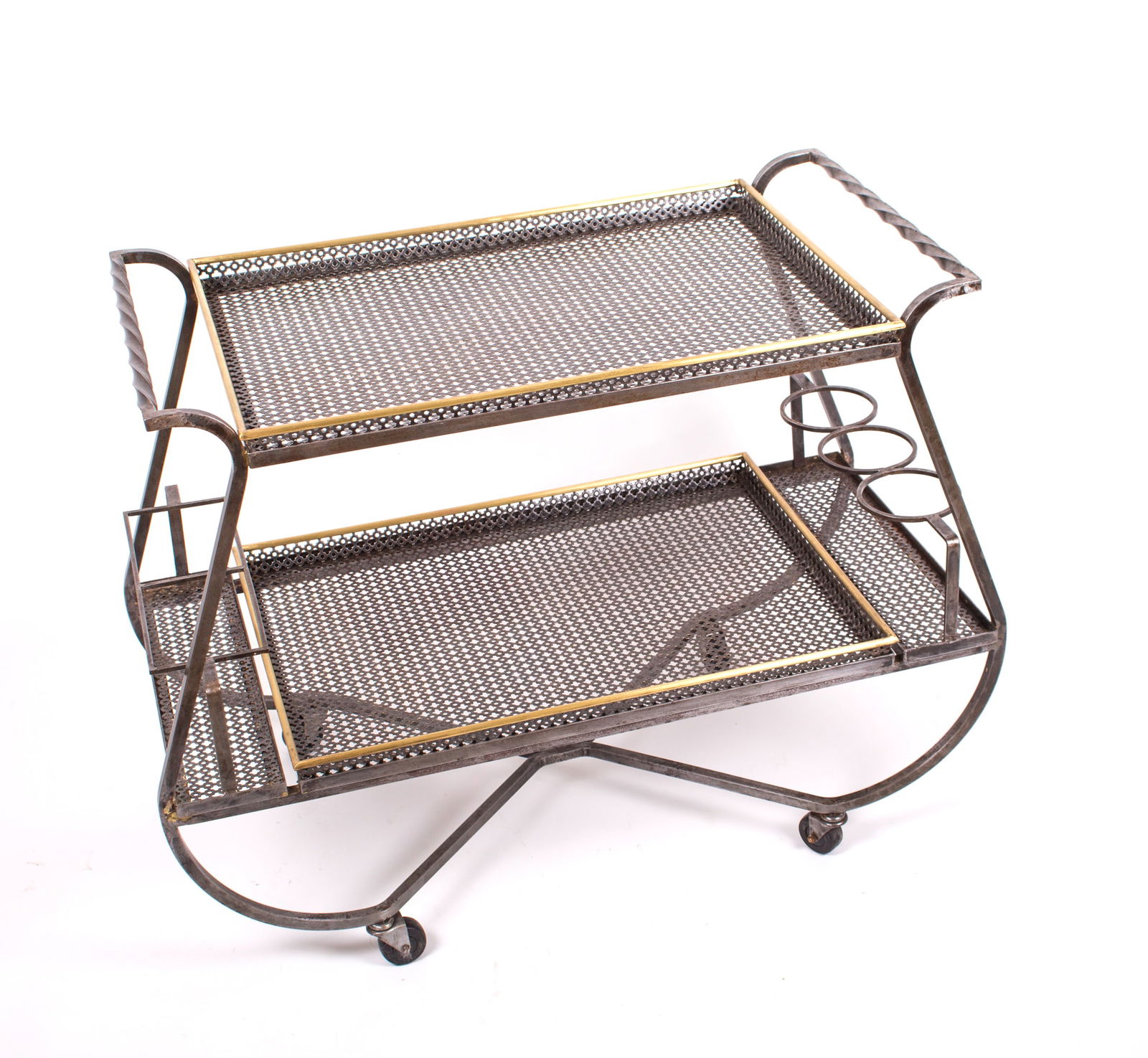 FRENCH MODERNIST ROLLING BAR TROLLEY MATEGOT Mid century serving table rigitulle - 4