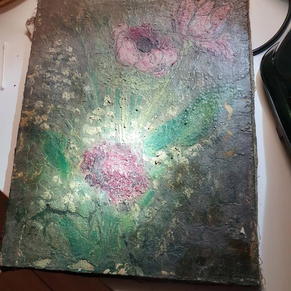 Antique Painting Original Flowers, Floral, Still Life, Poppy, Roses signed - 3