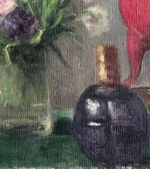 Pintura Antigua Original Floral, Flores, Rosas, Bodegón, Bebidas - 4