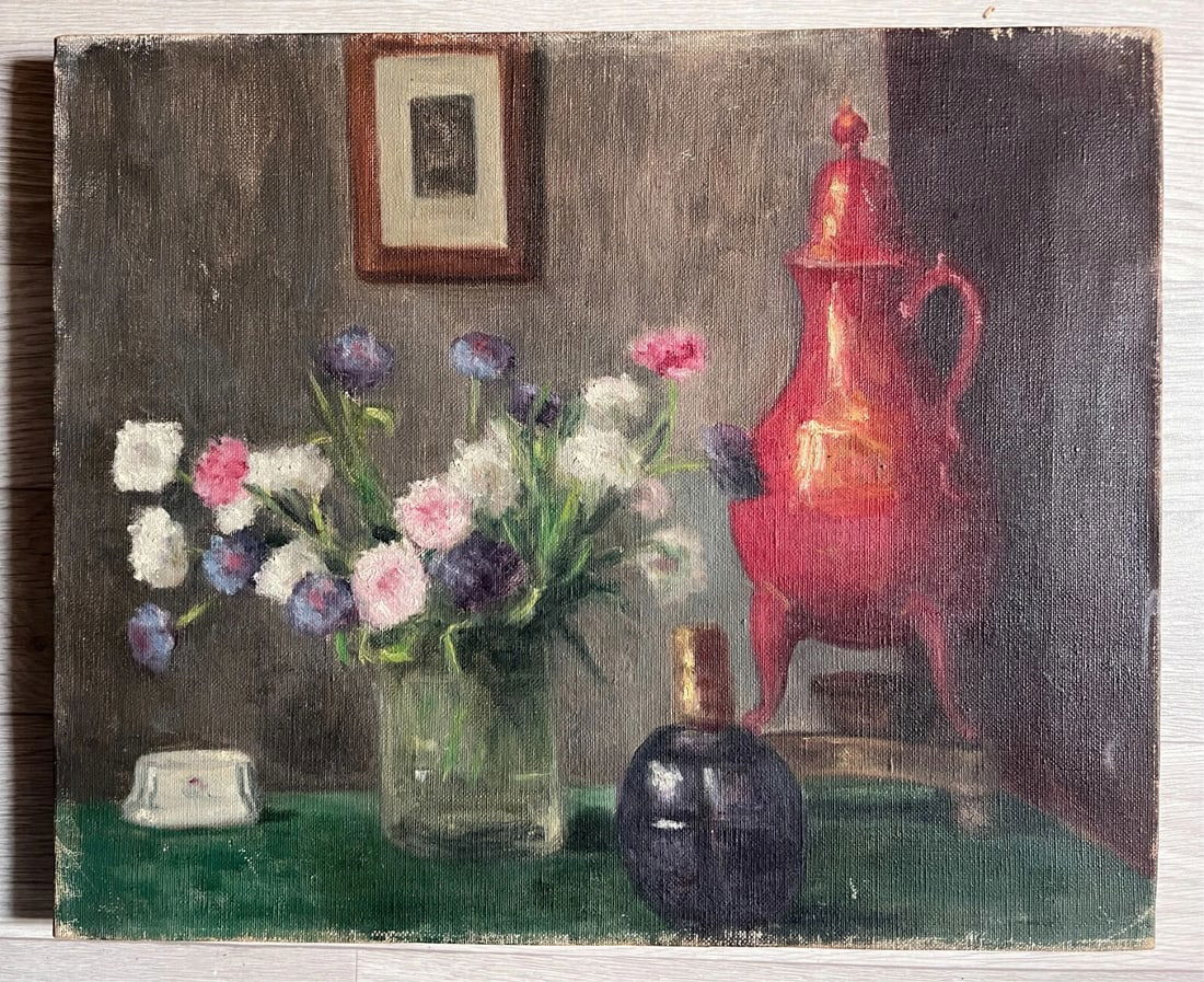 Pintura Antigua Original Floral, Flores, Rosas, Bodegón, Bebidas - 7