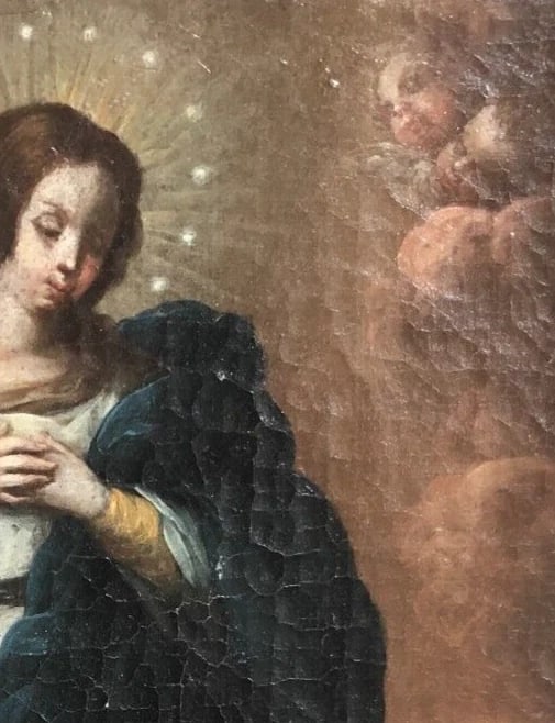 18th Virgin Immaculate Conception c. 1700 Antique Painting Spanish Original Old - 3