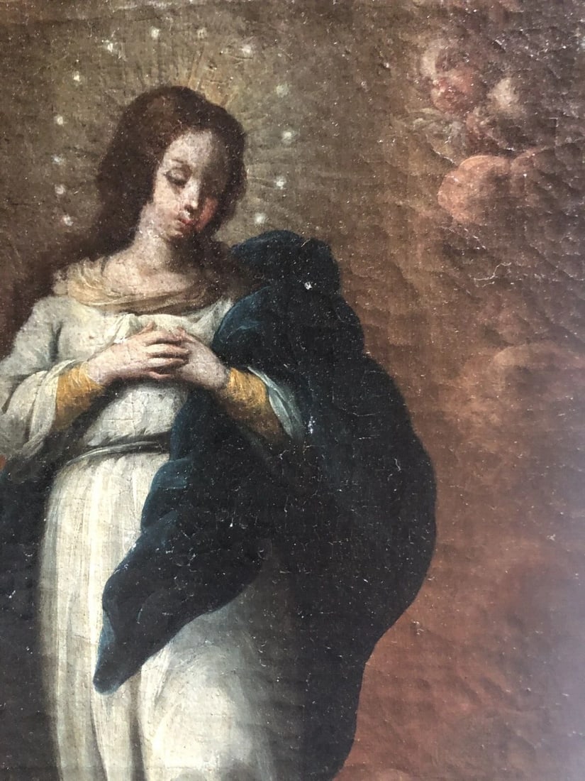 18th Virgin Immaculate Conception c. 1700 Antique Painting Spanish Original Old - 5