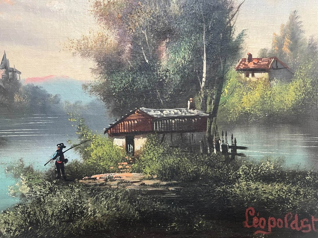 19th century Fisherman, Landscape Antique Oil Painting Original signed: Title: 19th century Fisherman, Landscape Antique Oil Painting Original signed Description: Antique Oil Painting Original 19th century Fisherman in a Landscape Oil on canvas 42 x 55 cm signed 