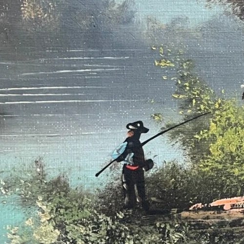 19th century Fisherman, Landscape Antique Oil Painting Original signed - 4