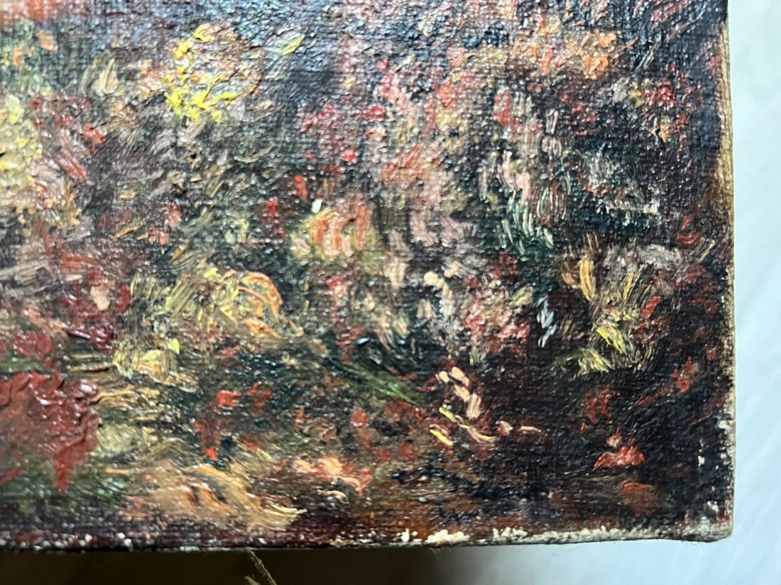 Antique Oil Painting Original Landscape, Garden, Trees, Forest, Flowers signed - 5