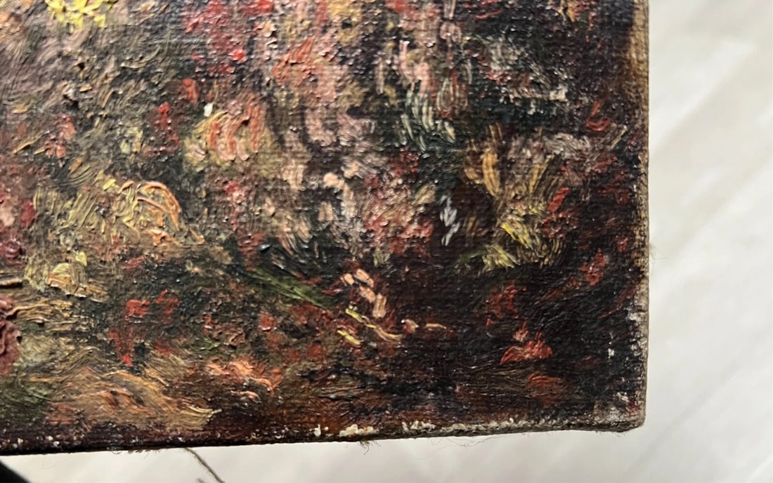 Antique Oil Painting Original Landscape, Garden, Trees, Forest, Flowers signed - 6