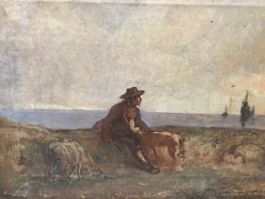 Antique Painting Original Landscape, Farm, Man, Boat, Goat, Sheep 19th century: Title: Antique Painting Original Landscape, Farm, Man, Boat, Goat, Sheep 19th century Description: Oil on canvas 22 x 33 cm damaged Reserve: $1,500.00 Shipping: Domestic: Flat-rate of $80.00 to anywhe