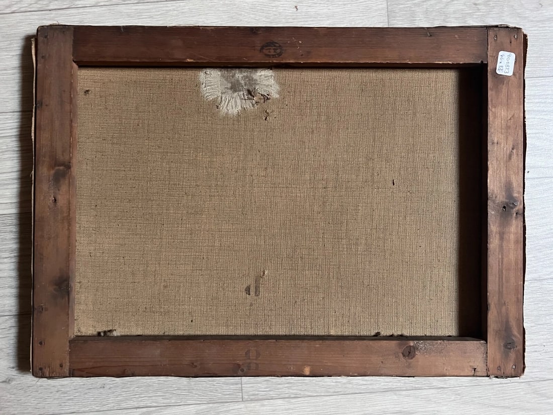 Antique Original Painting Landscape signed Winter Village Horse Landscape - 8