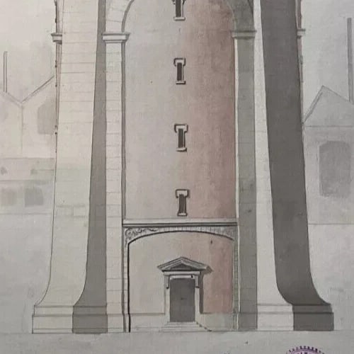 Architecture Building Water Tower Project - Drawing Antique Original - 3