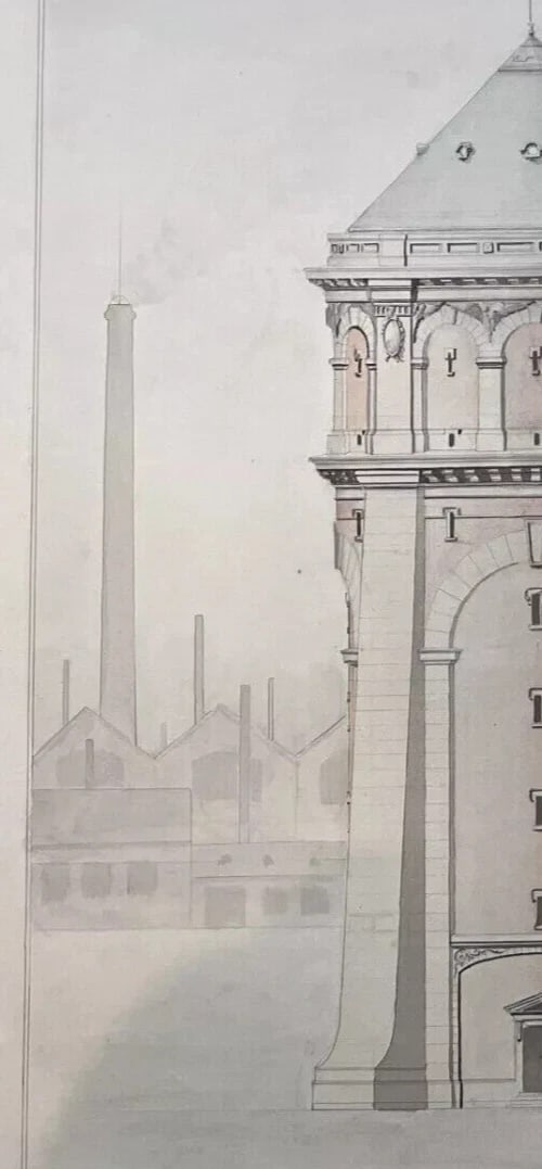 Architecture Building Water Tower Project - Drawing Antique Original - 4