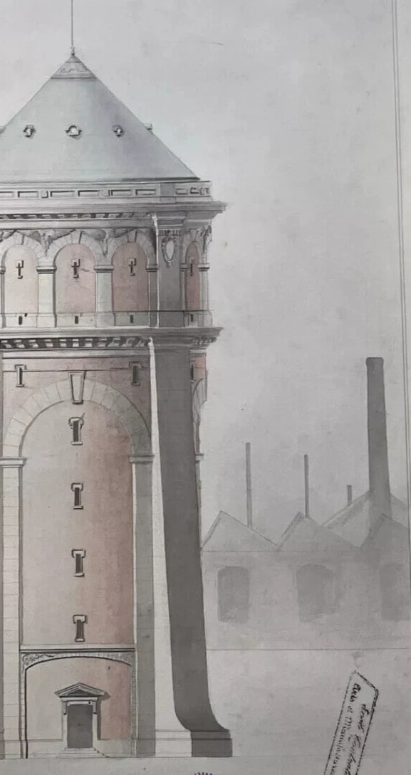 Architecture Building Water Tower Project - Drawing Antique Original - 5