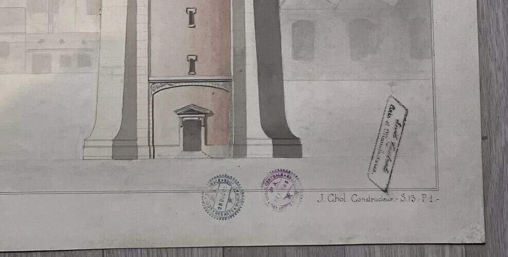 Architecture Building Water Tower Project - Drawing Antique Original - 7