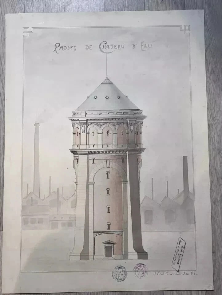 Architecture Building Water Tower Project - Drawing Antique Original - 8