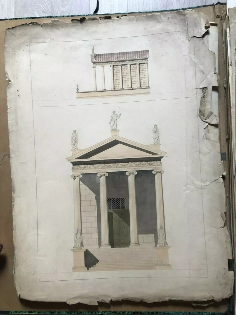 Building, Architecture, Plans, Sculpture - Drawing Antique Architecture c. 1848 - 2