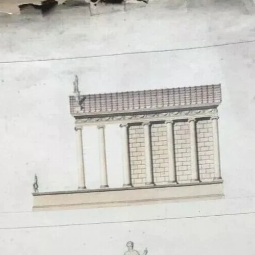 Building, Architecture, Plans, Sculpture - Drawing Antique Architecture c. 1848 - 3