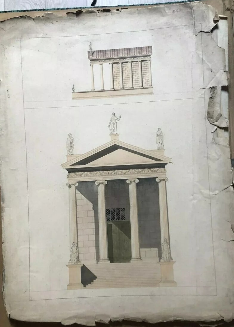 Building, Architecture, Plans, Sculpture - Drawing Antique Architecture c. 1848 - 4