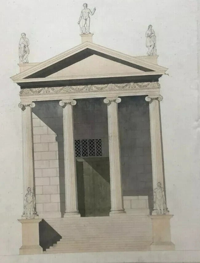 Building, Architecture, Plans, Sculpture - Drawing Antique Architecture c. 1848 - 5